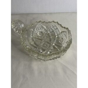 Pressed Glass Handled Serving Dish Sawtooth Rim Starburst Pattern Clear